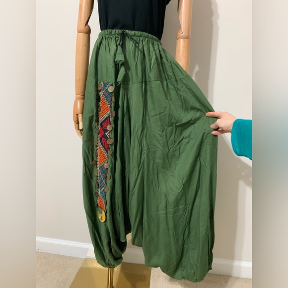 Green Triangles Hobo Embroidered Low Harem Baggy Pants - Picture 7 of 17